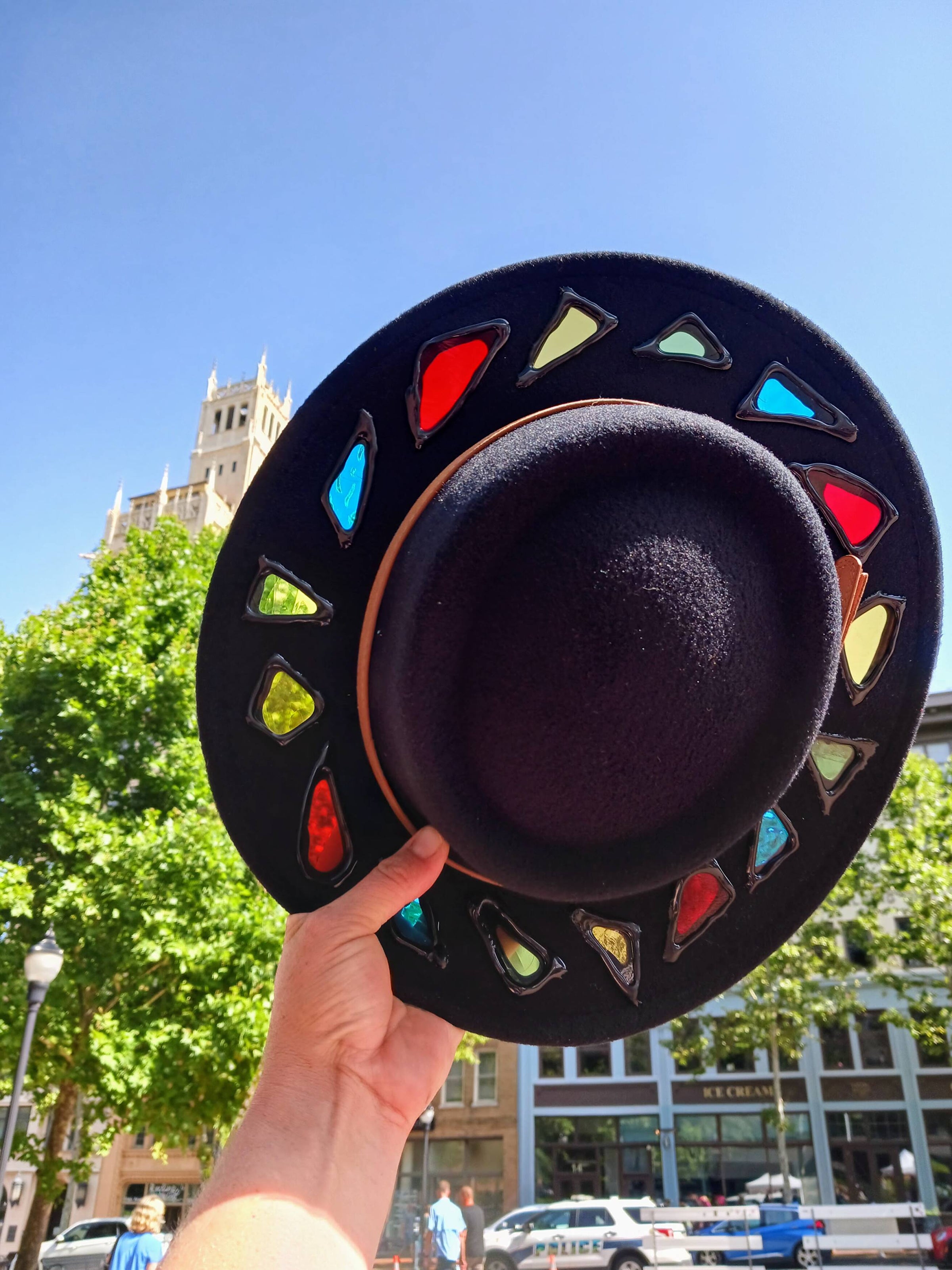 Resin8Light Custom Stained Glass Sun Hat White Straw, Yellow  Black Festival Hat 4477441359600.jpeg main image 2
